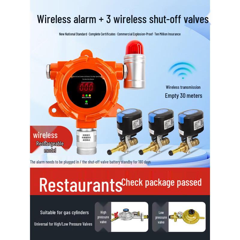 MDNG Wireless Commercial Gas Leak Detector with Auto Shut-off Valve CN plug (adapter included)