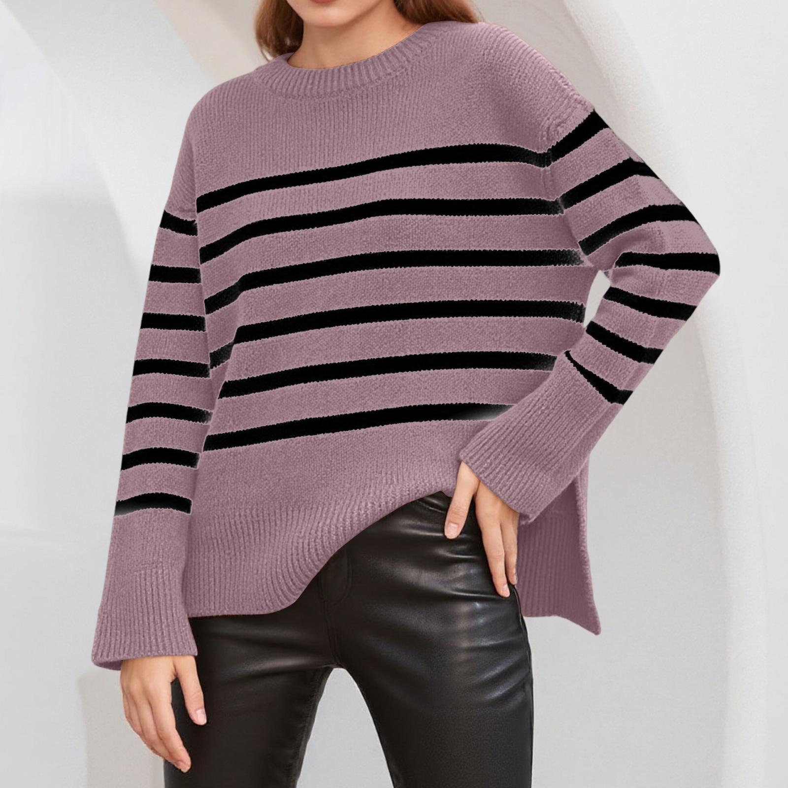 

Женский повседневный полосатый свободный свитер-пуловер с круглым вырезом XL