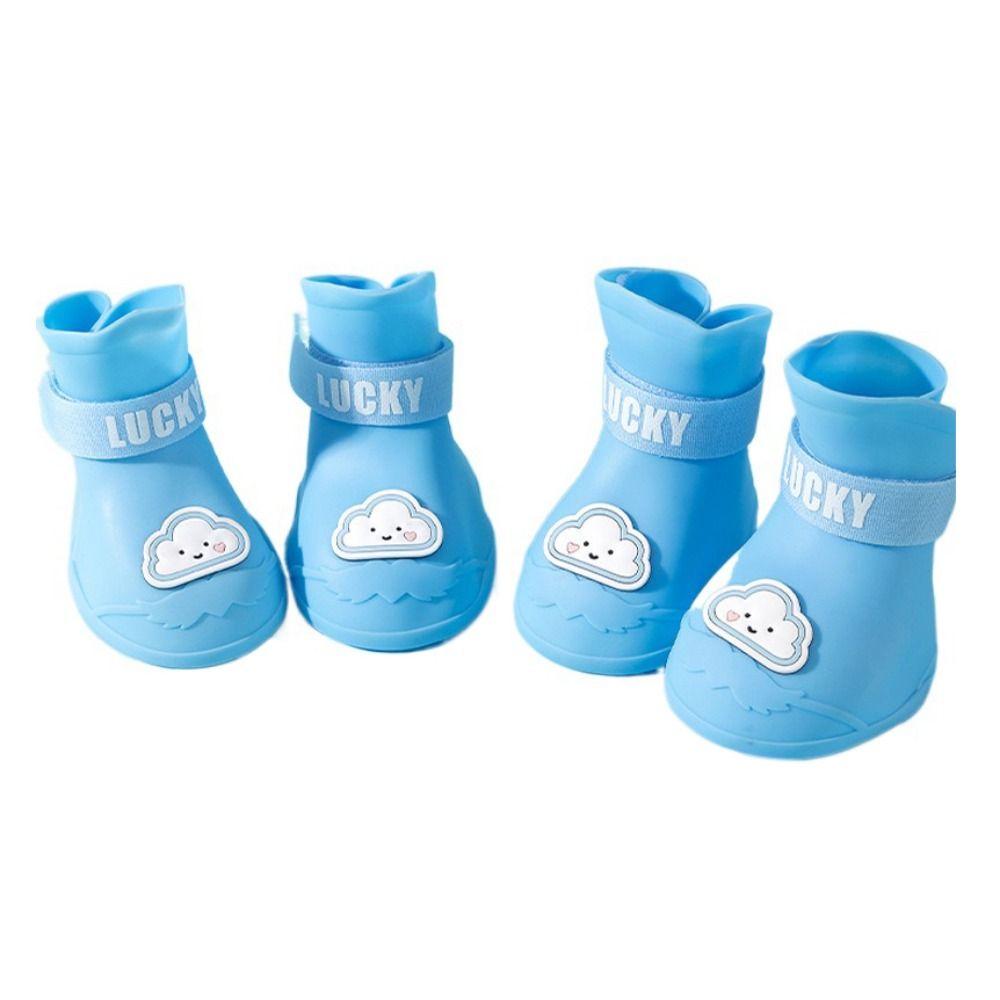4pcs/set Cartoon Anti-slip Pet Rainshoe Wear Resistant Dog Ankle Boots  For Dogs Puppy