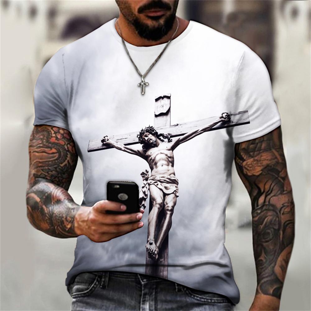 Vintage T-shirts For Unisex 3d Jesus Passion Print Short Sleeve Tops Summer Cross T Shirt Loose Oversized Tee Shirts Unisex Clothing