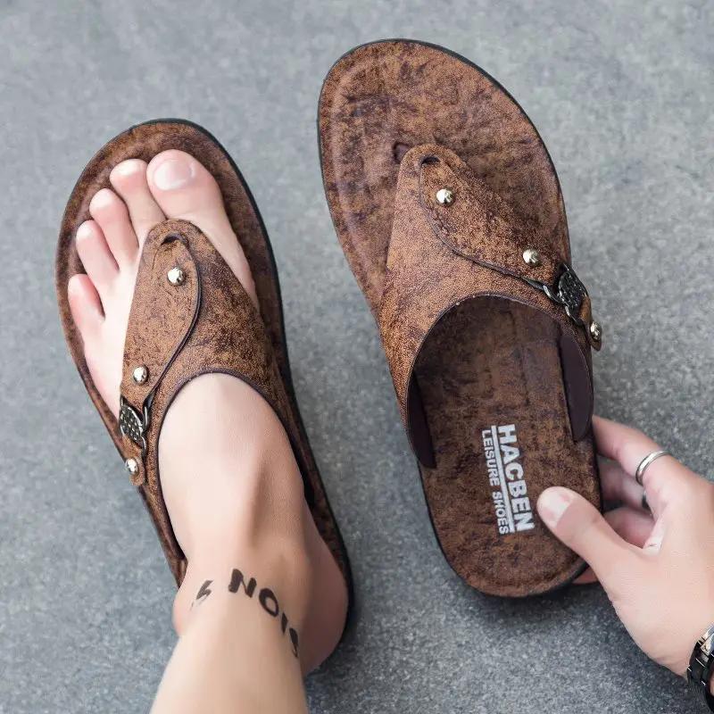 Fashion Sabot Men's Shoe Soft Shiatsu Flip Flops Leather Flat Fun Slides Pvc Mascullino Summer Sale Trend 2025 Y2k Casual Male Slipper