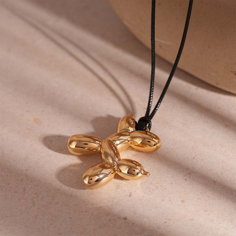 

Fashion Gold Copper Color Balloon Dog Pendant Necklaces for Women Cute Animal Black Rope Adjustable Long Sweater Chain Zircon