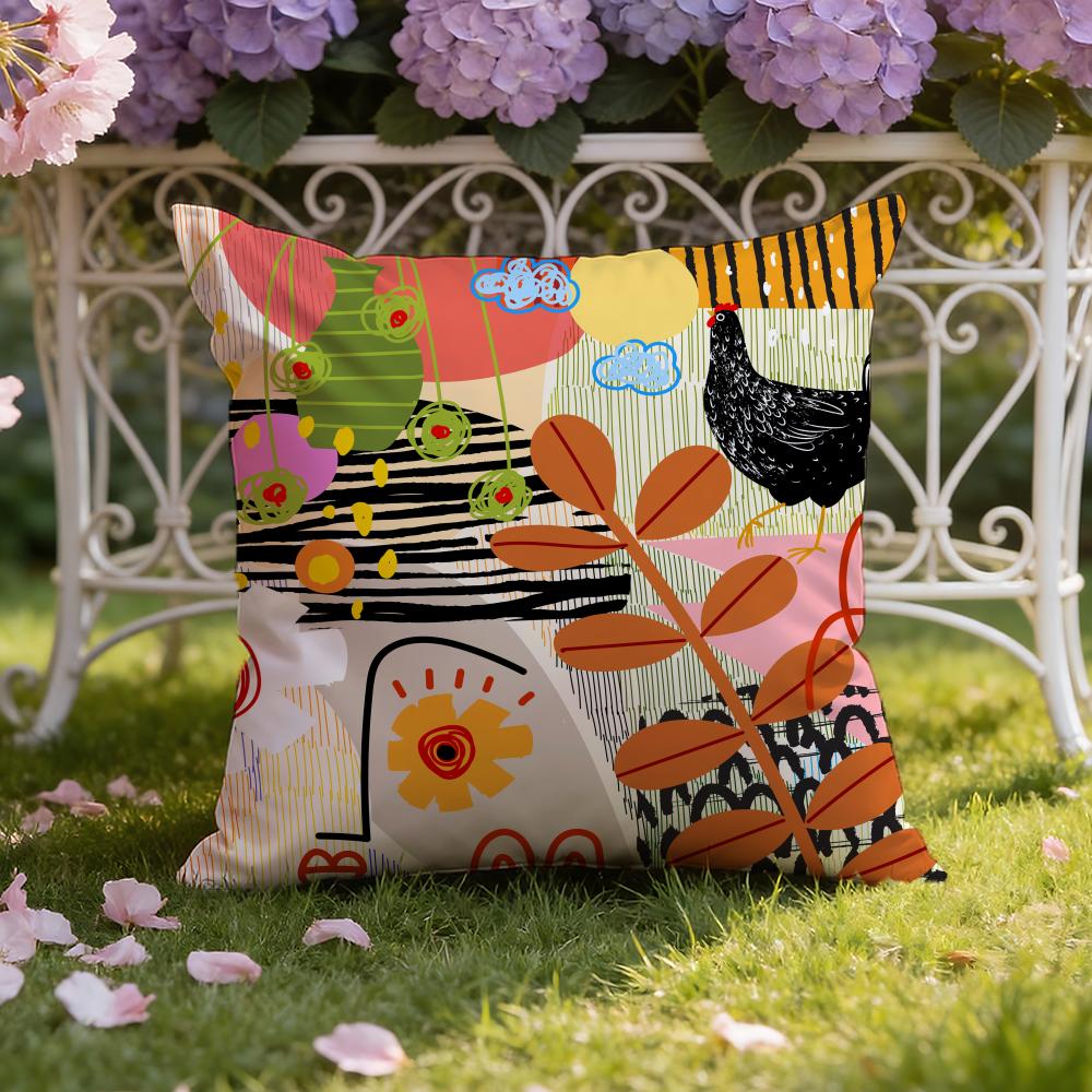 Rooster Doodle Art Cushion Cover Home & Car Dual-Scene Pillow Cover: Reversible for Premium Comfort