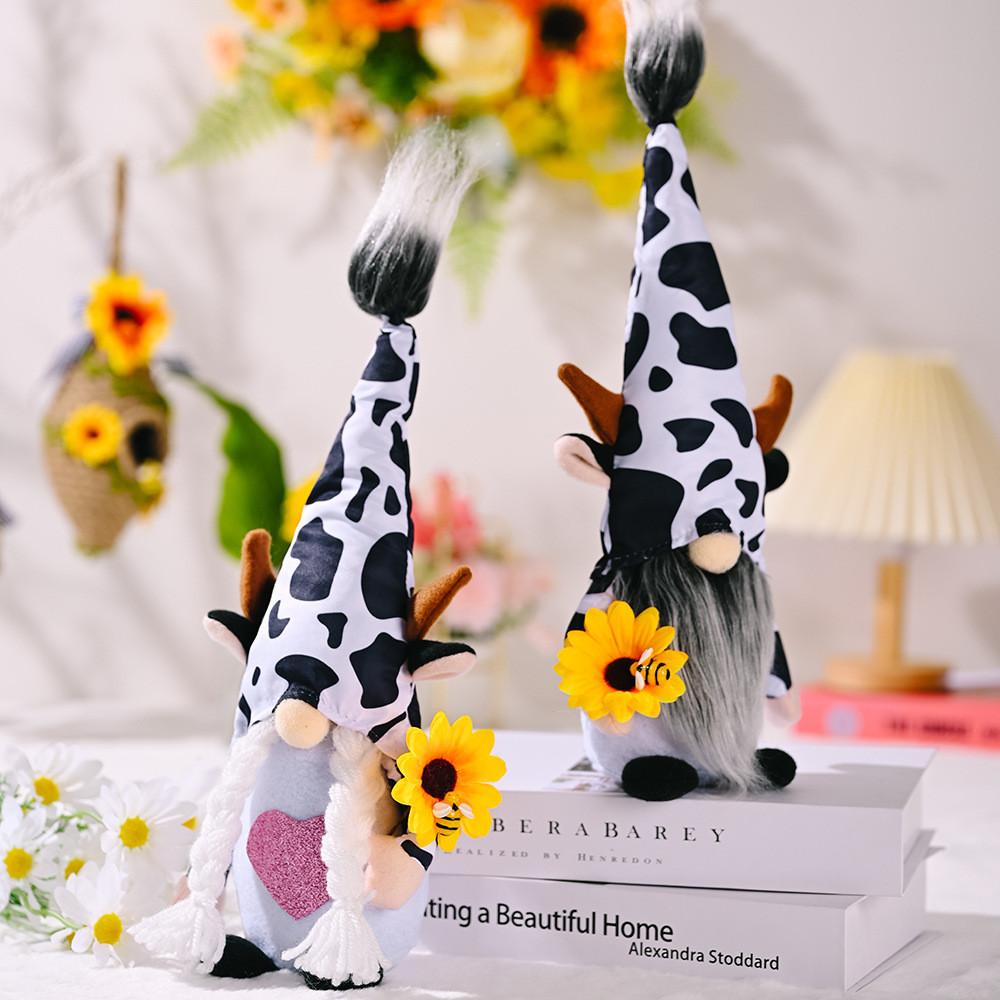 Cow Unique Sunflower Plush Doll With Bee Design For Whimsical Home Accent