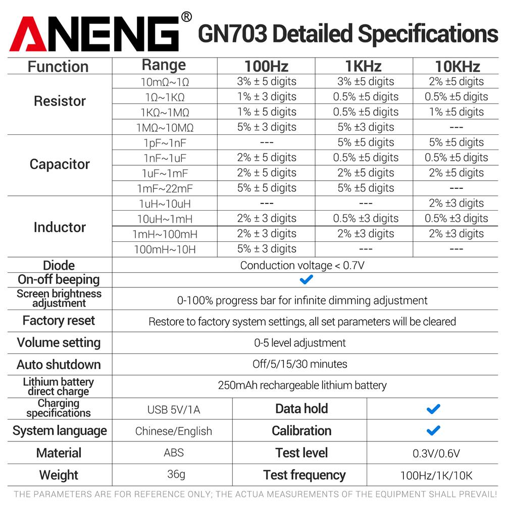 New ANENG GN703 LCR Smart Tweezer SMD ESR Tester Resistance Capacitance Inductance Diode Continuity High Precision Measuring Tool with Digital Display