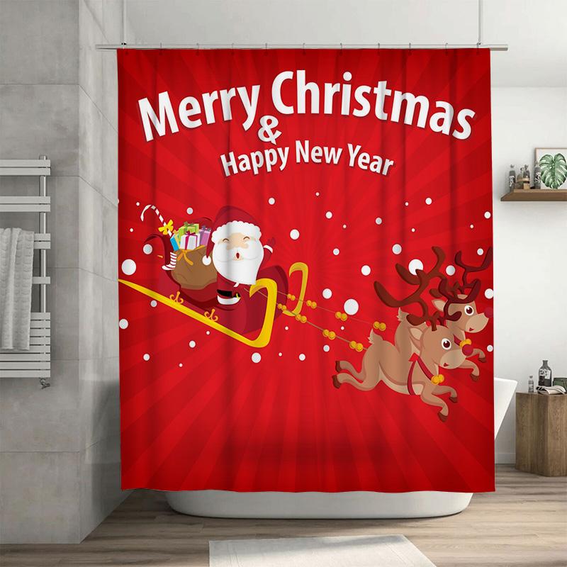 

GAETU Christmas Santa Claus Reindeer Elk Holiday Festive Winter Themed Shower Curtain Bathroom Decor Home XMas Gift Modern Sty 90x180cm
