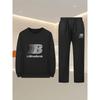 Autumn Men's Round Neck Sweatshirt and Pants Set with Letter Print, Straight Fit Drawstring Outdoor Casual Joggers