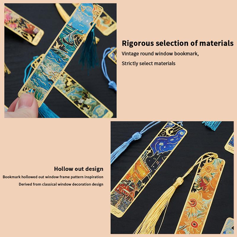 1 Pc Retro Floral Painting Metal Bookmark Hollow Bronzing Bookmark With Tassel Stationery Gifts For Book Club Reader