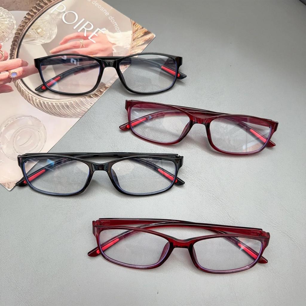 Y2K Women Retro Square Glasses Red black Frame Glass Eyewear Decorative Computer Anti-blue Daily Eyeglasses Narrow Frame Glasses