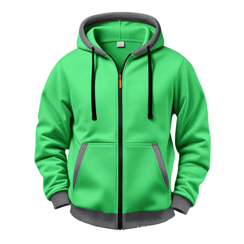 Men Zip Up Hoodie Fleece Lined Hooded Sweatshirt Casual Long Sleeve Full Zipper Hoodies Solid Color Loose Fit Outerwear Streetwear Hooded Jacket