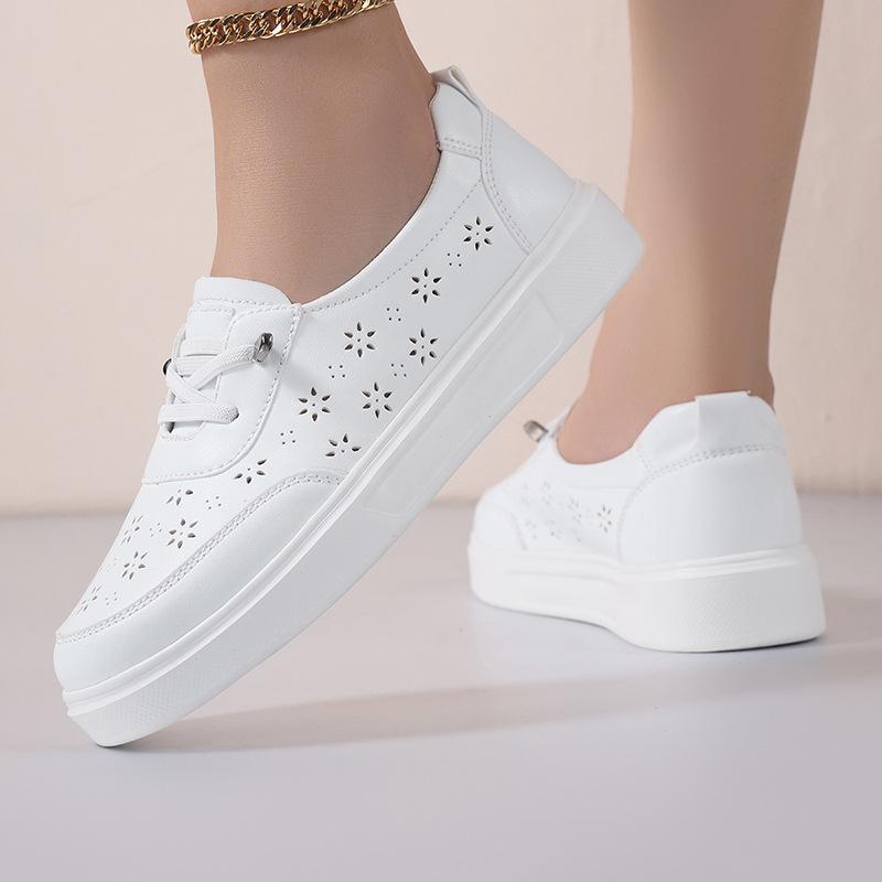 Pantofi albi de vară pentru femei, modă, talpă moale, confortabili, cu goluri, respirabili, pantofi de damă cu talpă plată, respirabili, casual, pantofi de bord