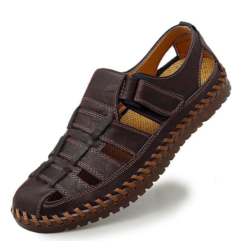 Fashion Men's New Summer Leather Sandals with Fashionable and Breathable Stitching Design, Casual Shoes In Sizes 38-47, Beach Shoes