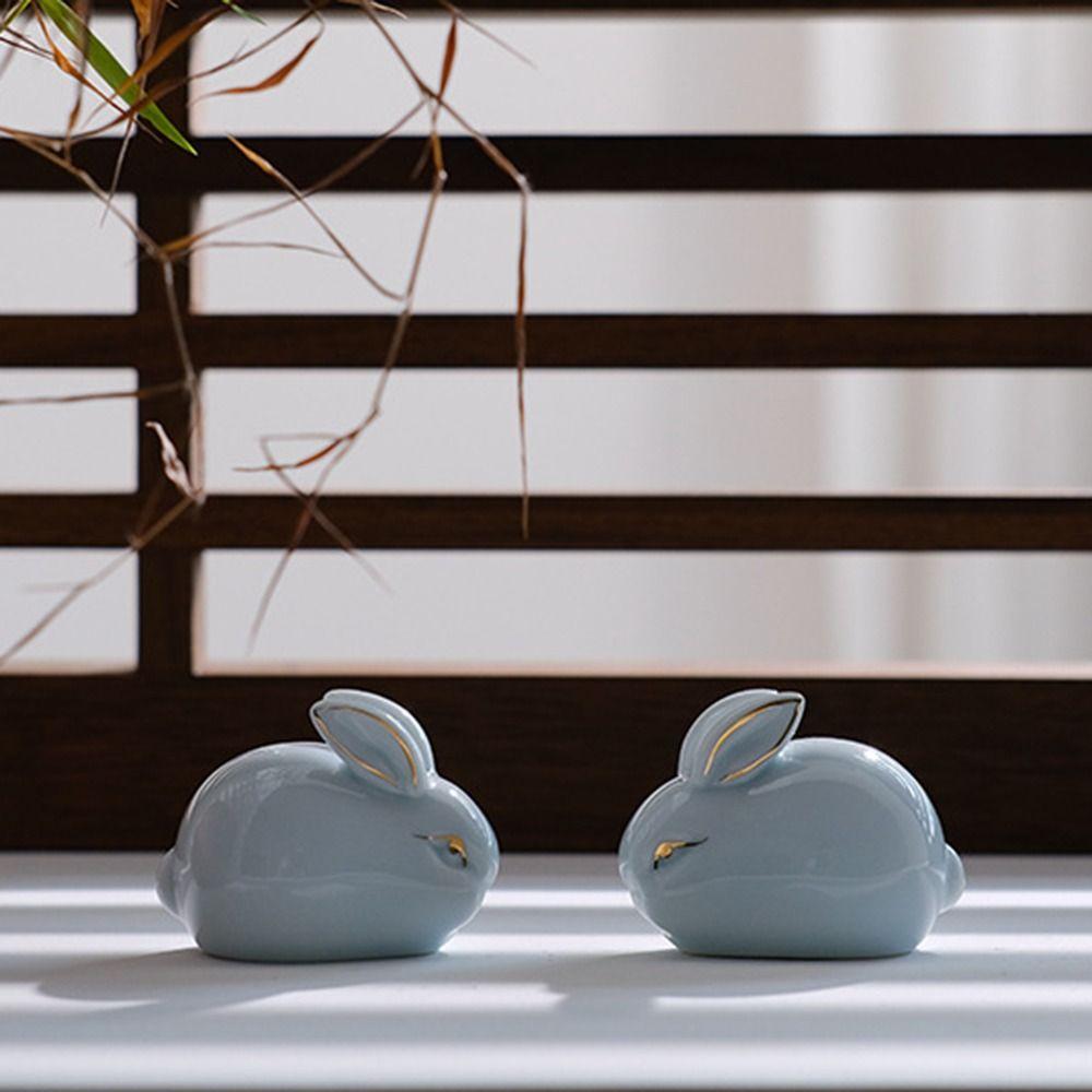 Home Ceramic Bunny Chinese Tea Pet Lazy Kung Fu Tea Rabbit Ornament Tea Accessories