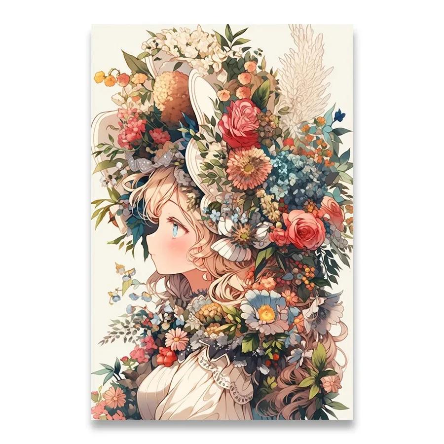 A Girl Who Loves Flowers Decorative Painting Minimalist Aesthetics Print Canvas Painting for Living Room Modern Home Decor