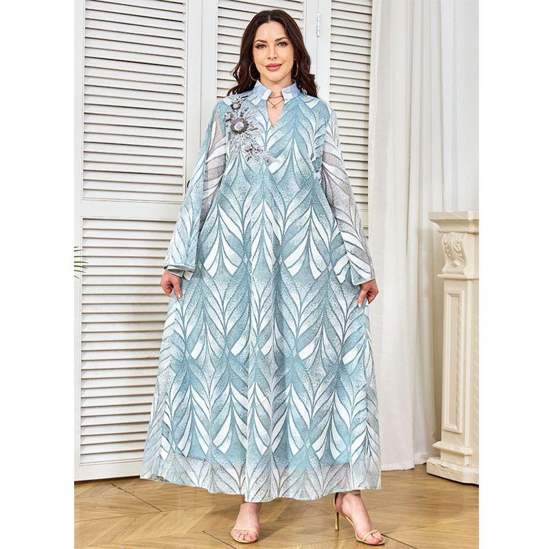 

Элегантное платье с аппликацией из бисера, дубайское платье, платье с Ближнего Востока, большой подол, арабское платье, вечернее платье ПЛАТЬЕ Light blue 2XL