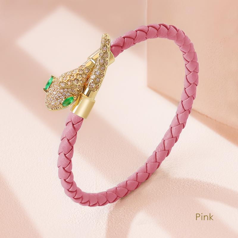 High Quality Snake Head Open Bracelets for Women New Trendy Genuine Braided Leather Bracelet Jewelry Gift Fashion Accessories