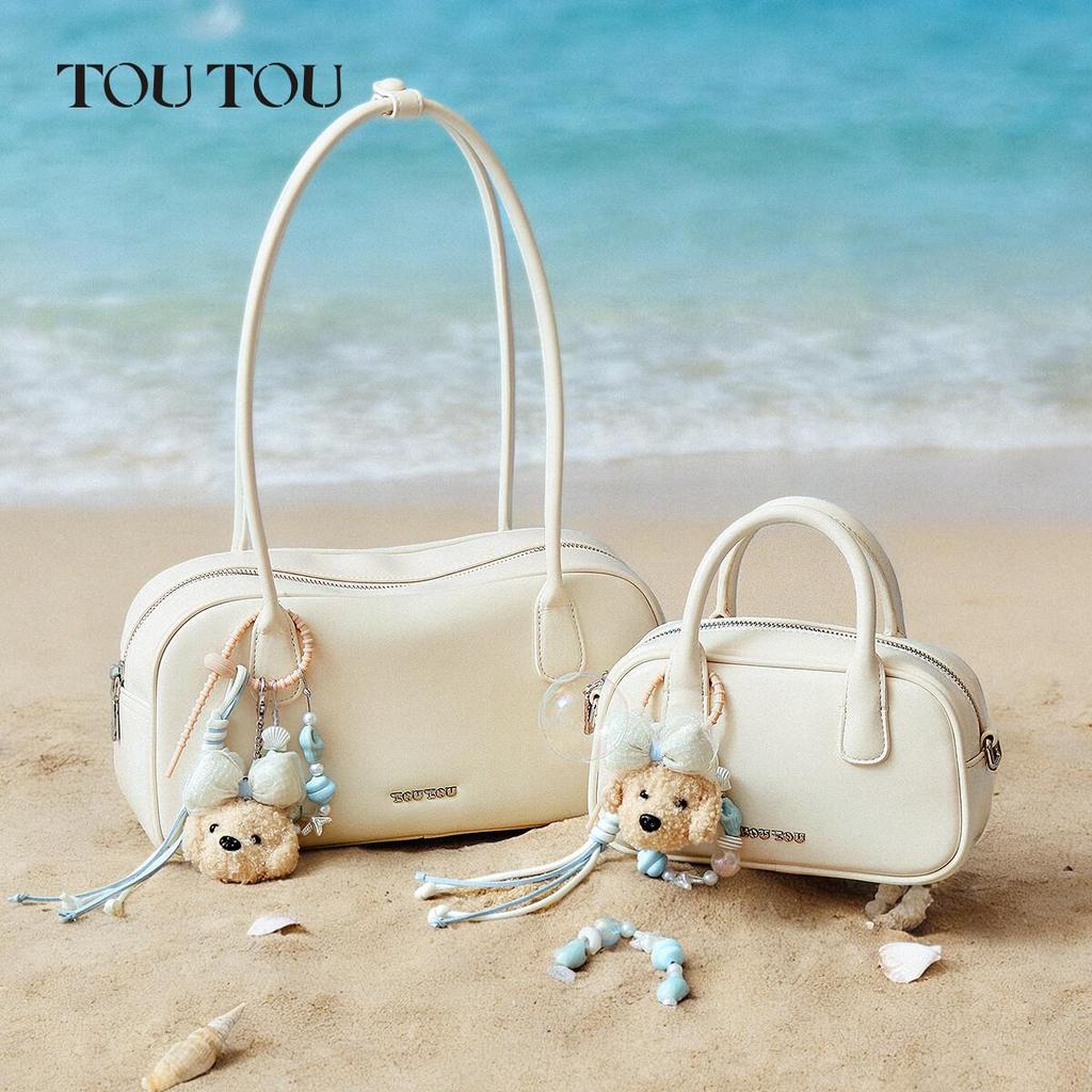 Toutou Shoulder Bag, Bowling Bag, Handbag, Casual Bag, White