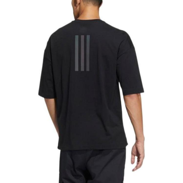 Adidas Logo Patchwork Crew Neck Short Sleeve T-Shirt Unisex Tops Black HE7346