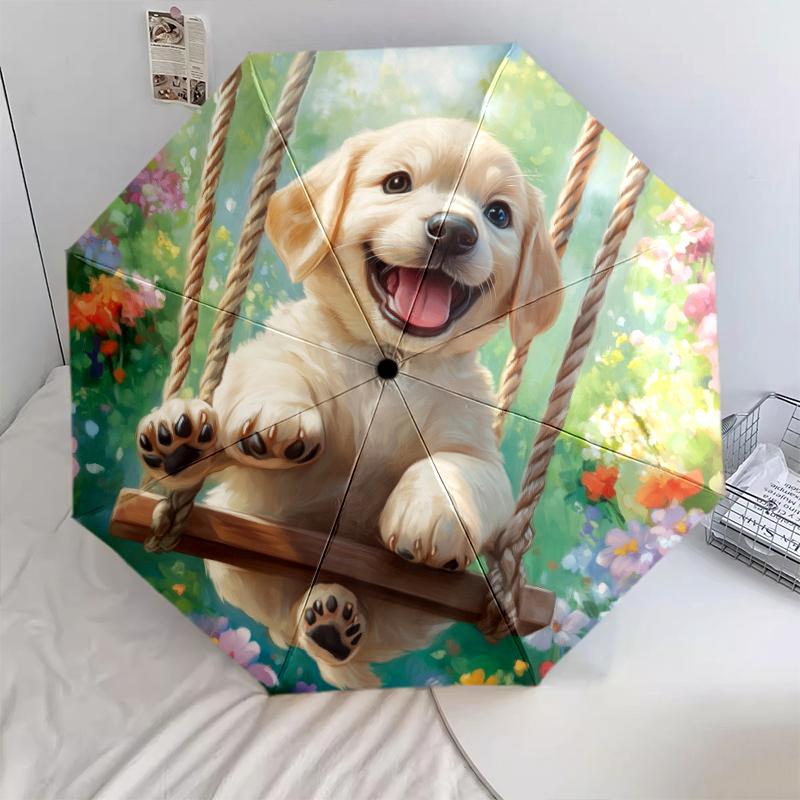 Happy Labrador pattern, automatic folding umbrella, portable and foldable design, 8 ribs, a Christmas or birthday gift.