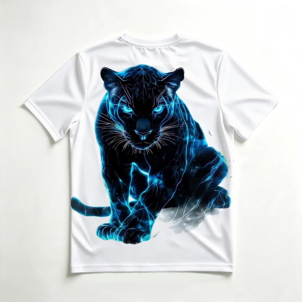 Neon Blue Panther 3D All Over Print Men's Crew Neck T-Shirt