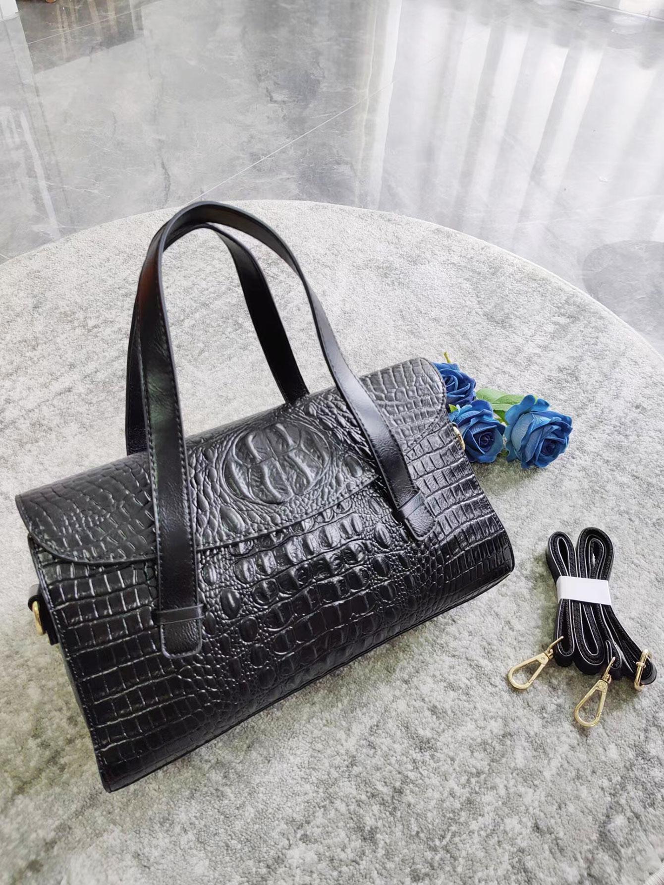 

Женские роскошные сумки, дизайнерская винтажная сумка-тоут из кожи аллигатора, женская сумка на плечо, ретро-тоут чёрный