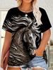 Summer New Horse Animal T-Shirts 3D Print Women's Round Neck Short Sleeve T Shirt Casual Tees Harajuku Y2K Tops Female Clothing