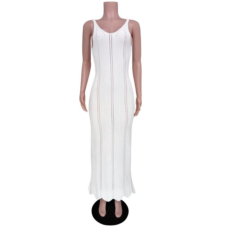 

European and American Sexy Backless Knitted Beach Skirt Cover up Dress Sexy Knitted Backless Dress White XL