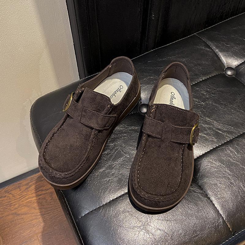 Platform loafers women's 2025 new retro British style small leather shoes one pedal lazy single shoes versatile small leather shoes