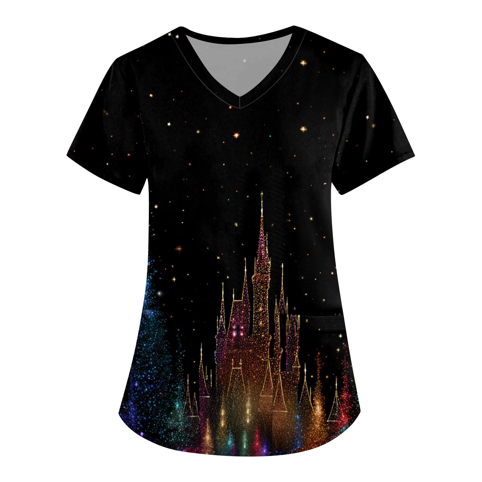 

Женская рабочая униформа с принтом, V-образный вырез, карманы, базовый короткий рукав, пуловер, топ XXXXXL жёлтый