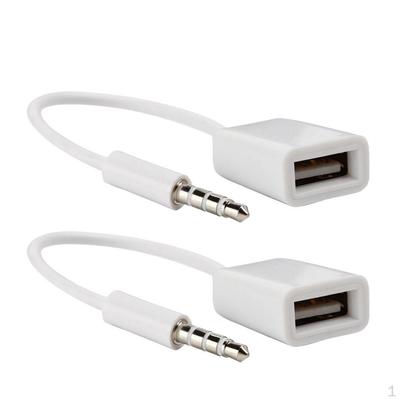 2 Pieces White 3.5mm Male AUX Audio Plug To USB 2.0 Type A Female OTG Cable Converter Cord for