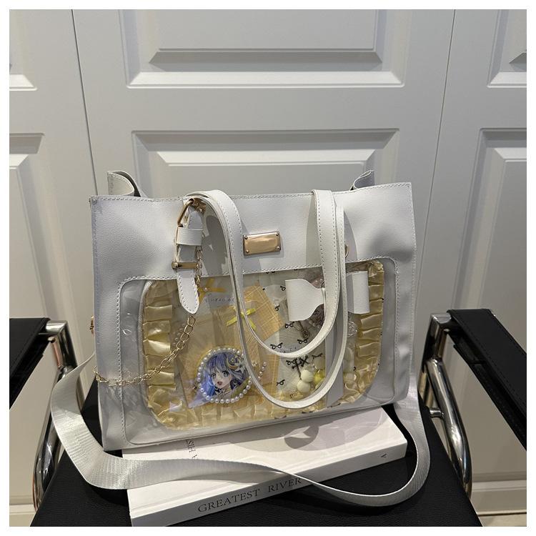Japanese Bow Pain Bag Large Capacity Shoulder Tote Bag Girl Versatile Transparent Bag Sweet Cute Handbag