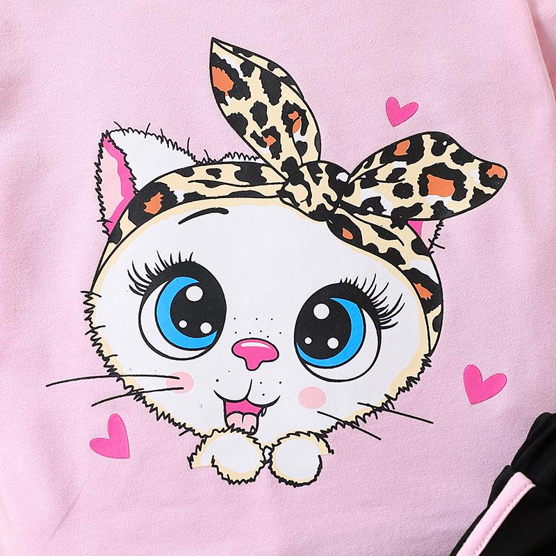 Girls Summer 2Pcs Outfit Cute Cartoon Print Crew Neck Short Sleeve Top and Shorts Set