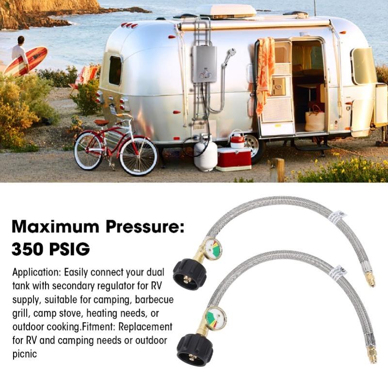 2 Pezzi Tubo per Camper con Manometro 1/4in Maschio NPT Tipo QCC1 Ingresso 350 PSIG Tubo in Acciaio Inossidabile da 15 Pollici per Campeggio Picnic Esterno