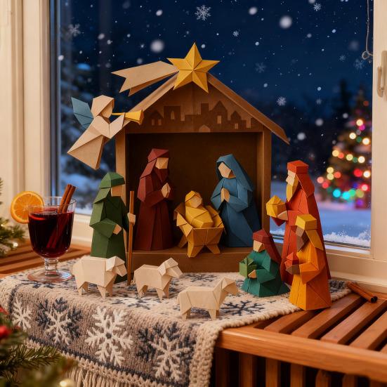DIY Paper Nativity Scene 3D Origami Paper Craft Kit Christmas Nativity DIY Kit