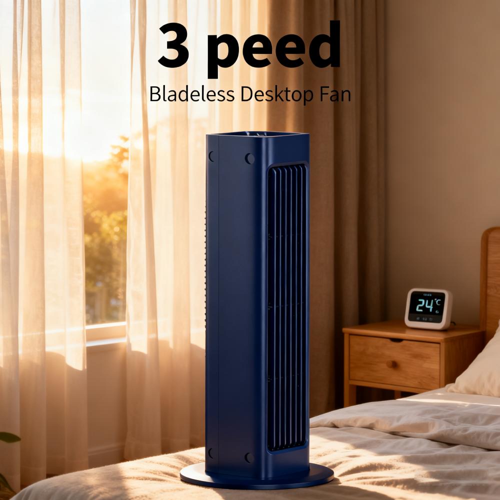 Whisper-Quiet Bladeless Air Cooler 3 Speed Portable LED Fan TYPE-C Plug in Auto Oscillation Quiet Cooler for Home Bathroom Offic