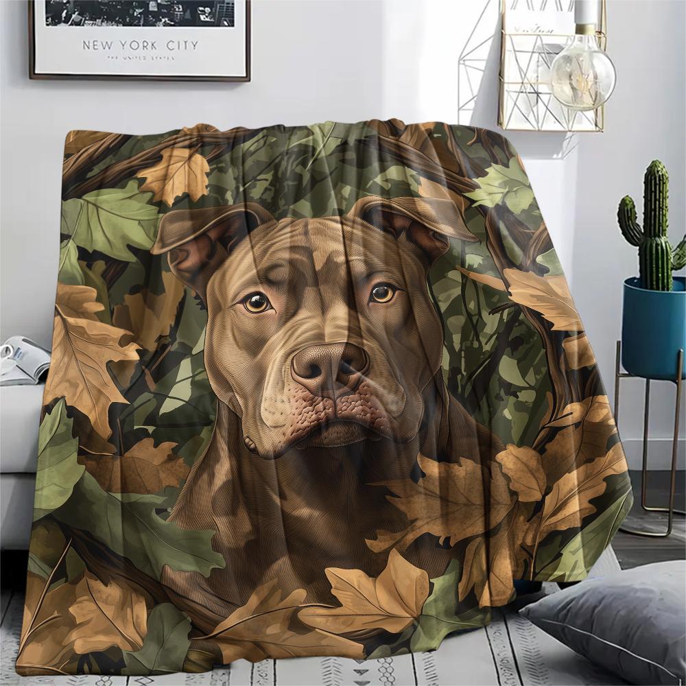 Pitbull and Leaves,pattern Flannel Blanket, High Quality Comfortable for All Seasons, Home Decor, Warmth and Comfort, Perfect for Gifts.