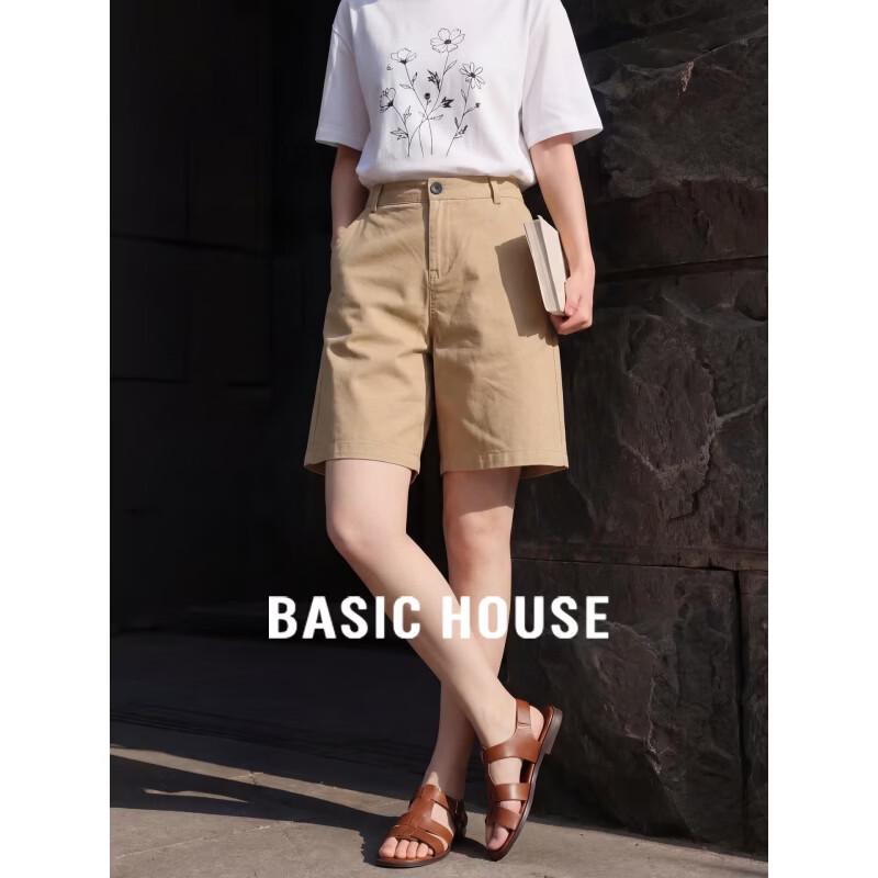 Basic House Women s High-Waist Cotton Casual Straight Shorts L