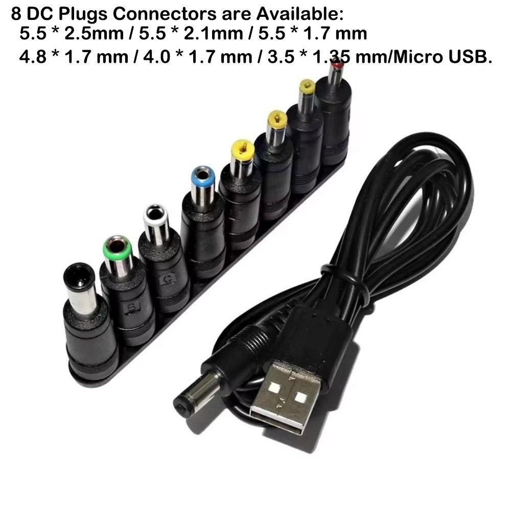 DC Connector USB To DC Cable 8 Tips Selectable Connector Tips 5V Charging Cord Electronic Devices