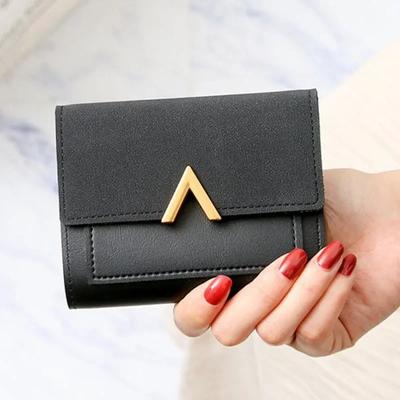 Triangular Buckle Color Blocked Wallet Women Short Wallet Student Coin Purse Cute Wallet Coin Pouch Card Bag Credit Card Holder