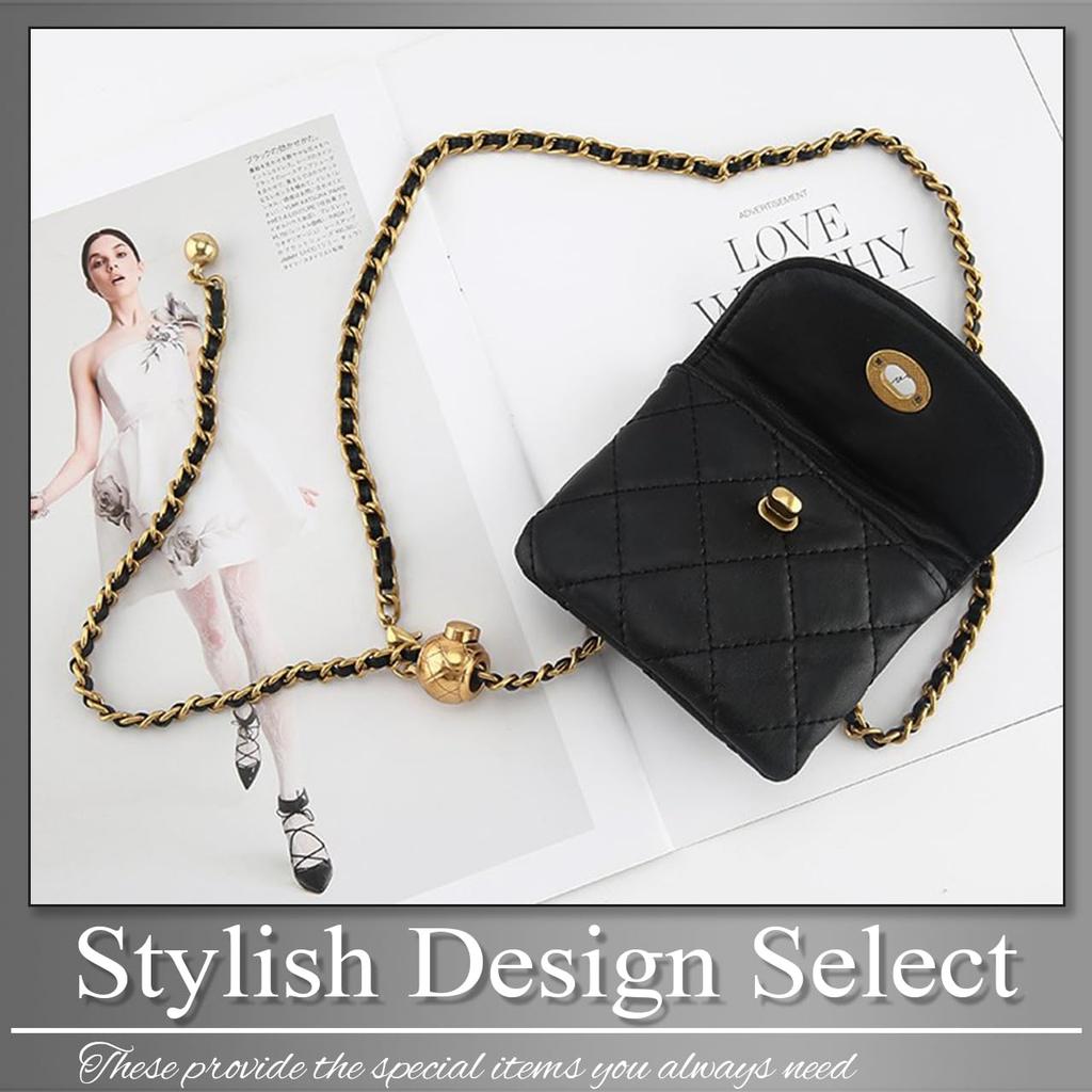 Buzz Selection Chain Belt with Mini Simple Fashion Accessory for LBT412 Pouch, Women, (Black)