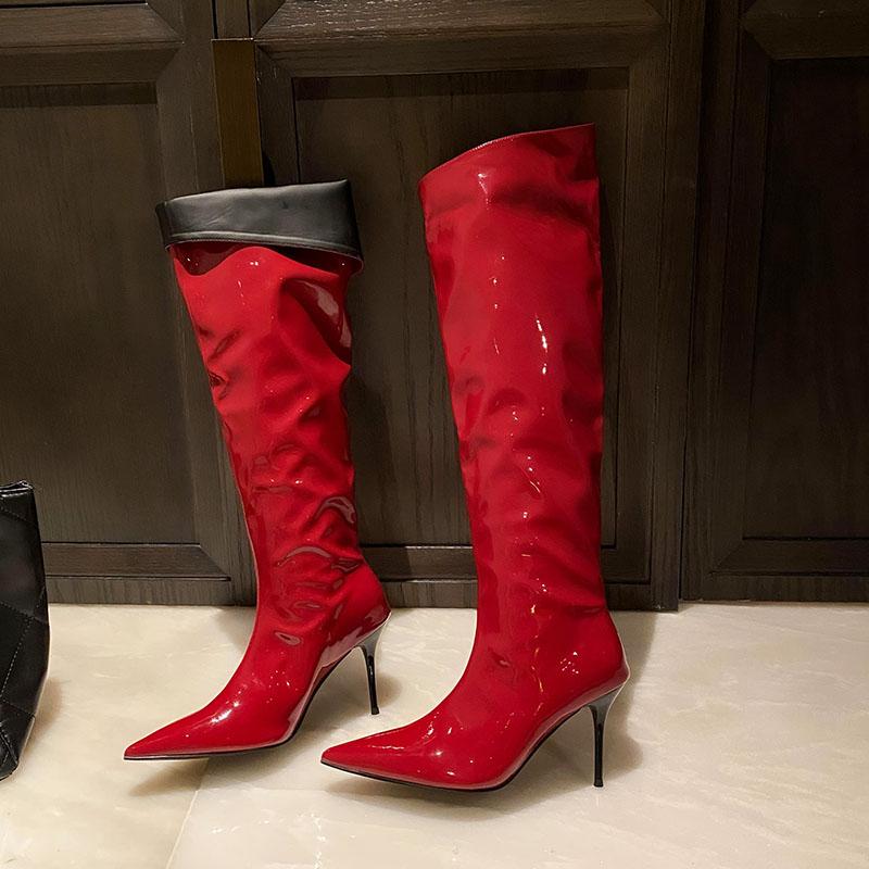 Fashion Fashion Pointed Toe Women Knee High Long Boots Shoes Party Ladies Modern Boots Heels Shoes Female Slip On Footwear Pumps new