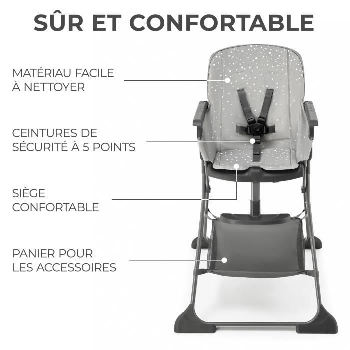 Chaise haute pliable Kinderkraft - FOLDEE - Gris - Réglable - Bébé - 6 mois et plus