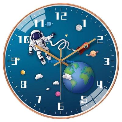 Cartoon Universe Astronaut Wall Clock Mute for Time Clocks Hanging Art Clock for Home Bedroom Kid Room Decoration Children D57B