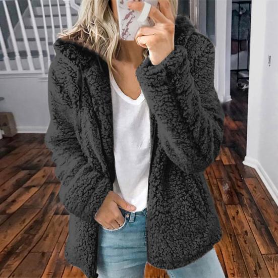 Fleece Coat for Women Oversized Zip Up Hooded Jacket Fuzzy Open Front Hoodie Fall Winter Thermal Outwear