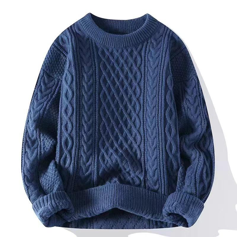 Sweater Men's 2 New Crew Neck Sweater Winter Solid Color Premium Knitted Sweater Couple Twisted Pullover Sweater