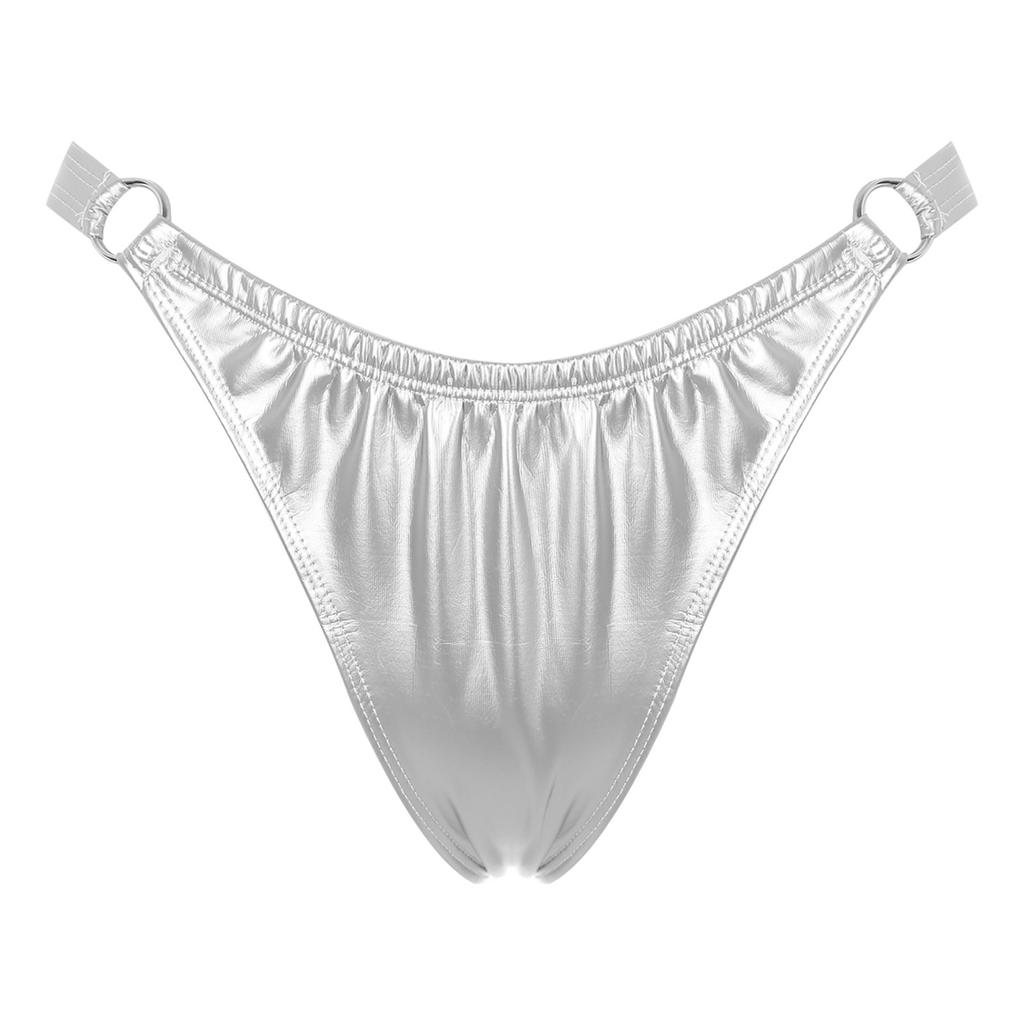 Womens Patent Leather Thong Underwear Elastic Waist O Ring Design Solid Color Glossy Briefs Nightclub Panties