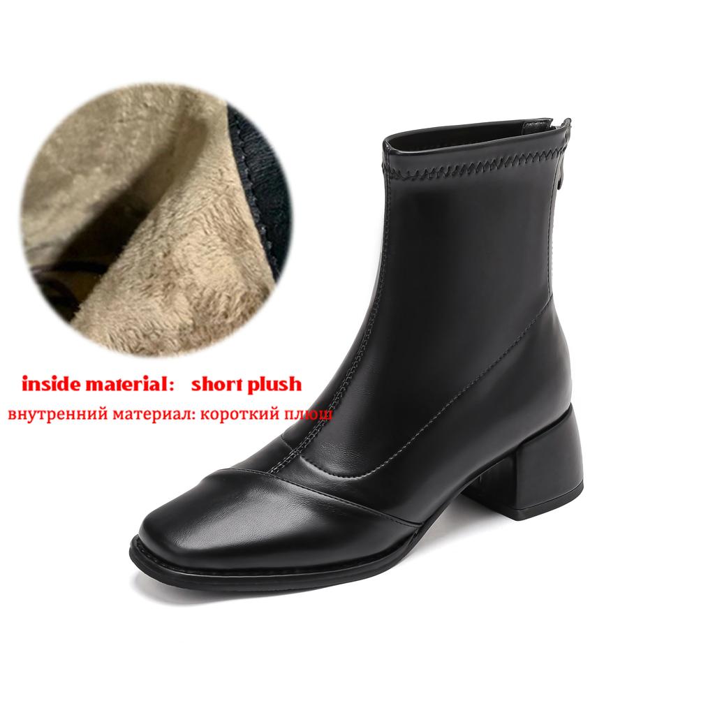 Krazing Pot Mikrofaser Herbst Winter Schuhe Dicke Mittelhohe Absätze Größe 43 Chelsea Boots Aprikose Reißverschluss Stiefeletten