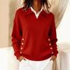 Dames S Los Casual Revers Knopen Pullover Trui met Lange Mouwen