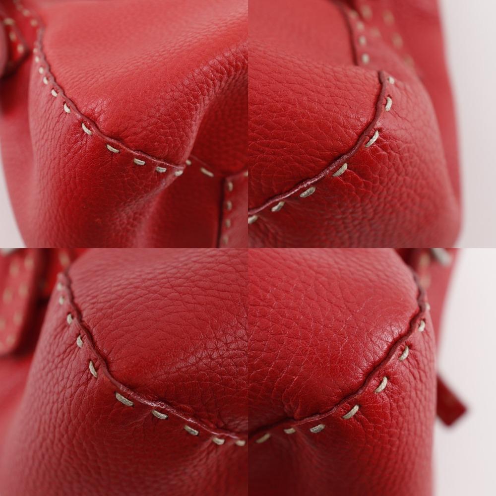Fendi Celeria Handbag Red Leather Women Used