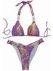 "European & American Snakeskin Bikini with Gold Crystal Accents - Trendy Holiday Swimwear for Women"